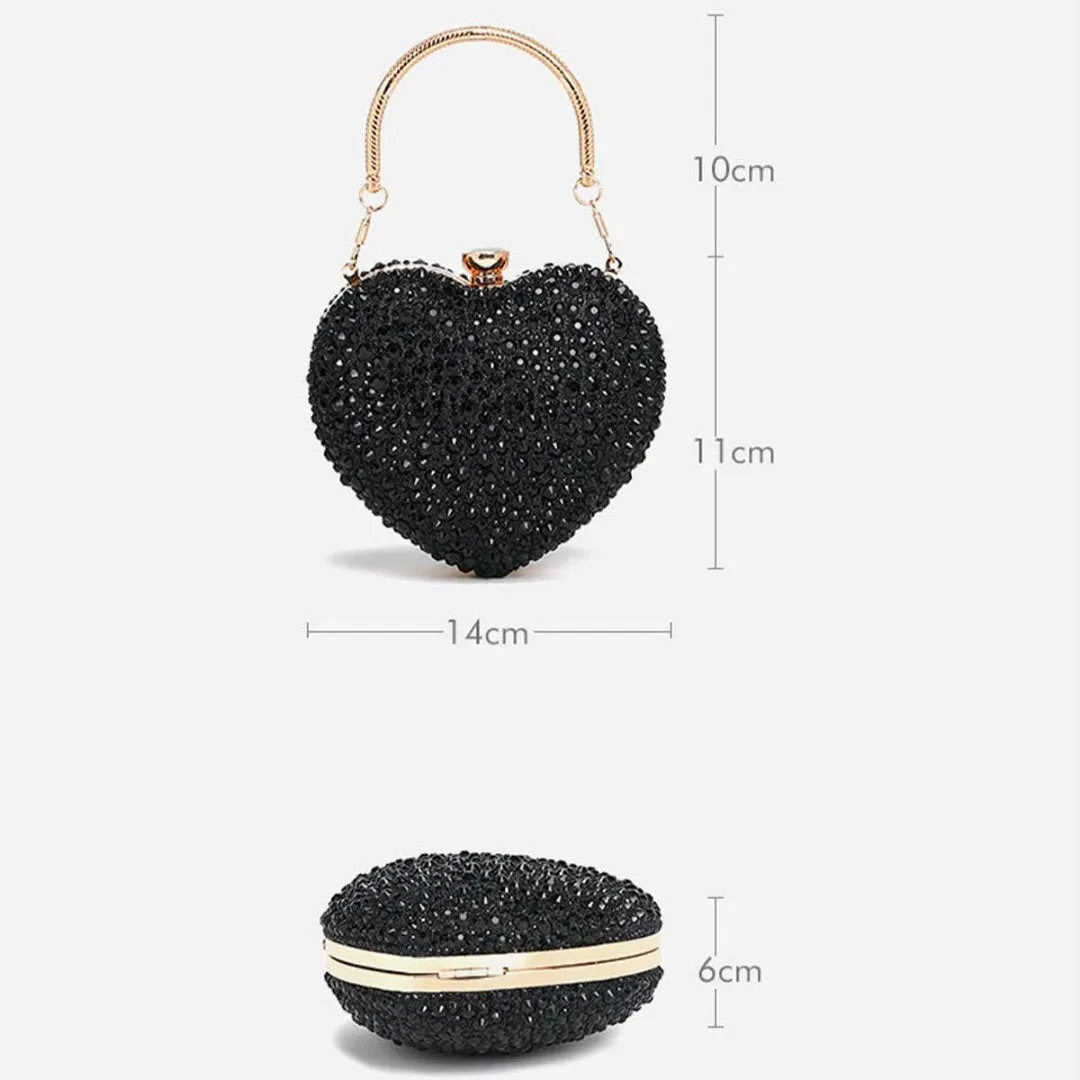 Accity | Mini Heart Rhinestone Evening Bag: Silver