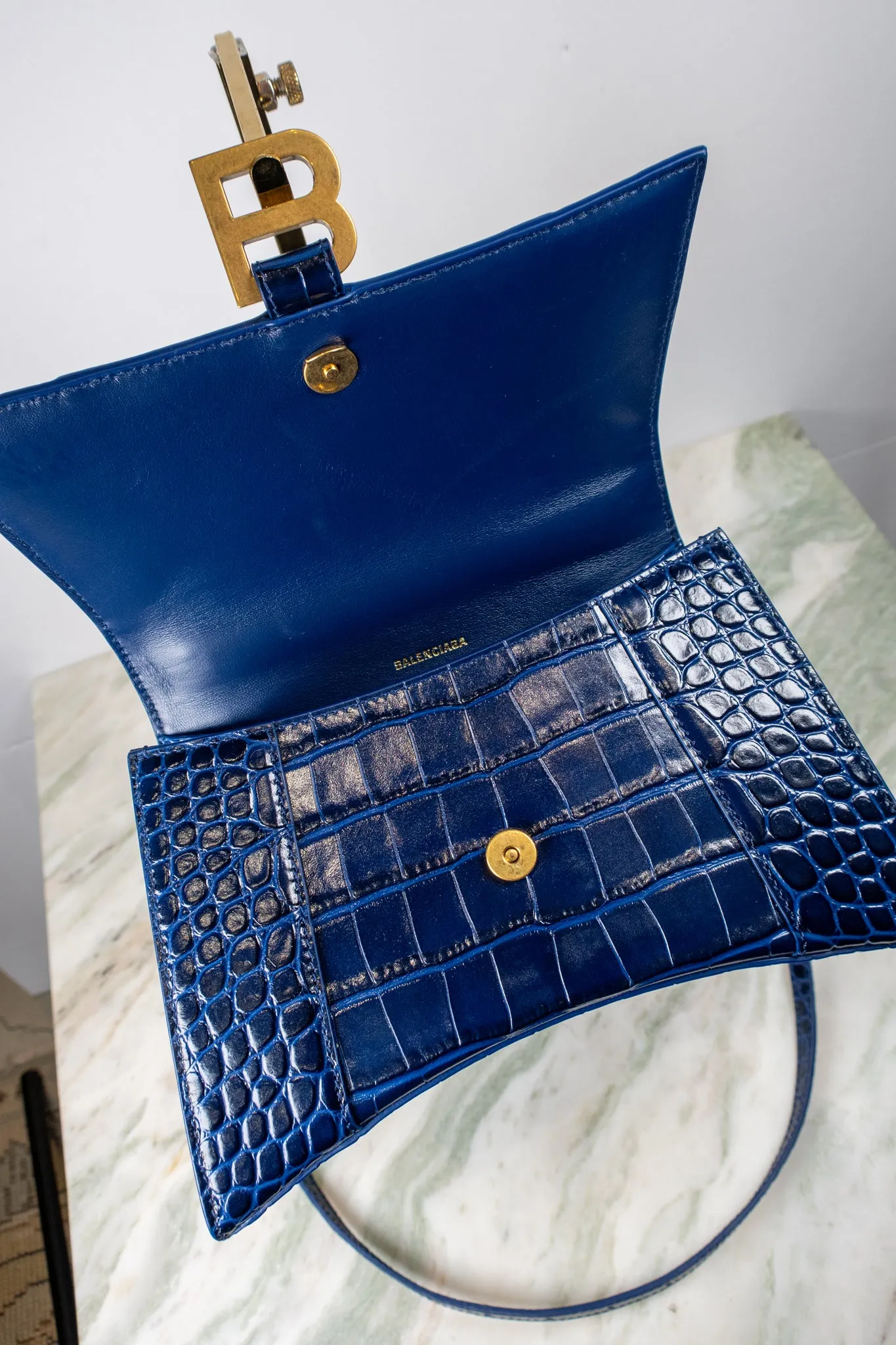 Balenciaga Hourglass Blue Leather Handbag