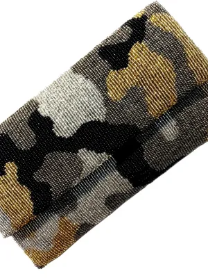 Beaded Envelope Clutch Bag Camo Gold