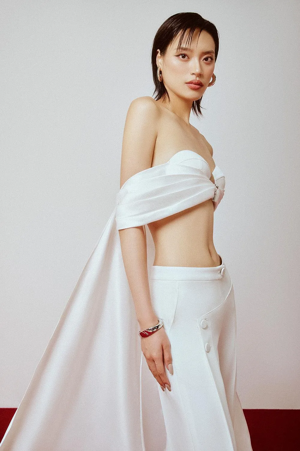 Bklyn Asymmetric Extended Flap Taffeta Crop Top