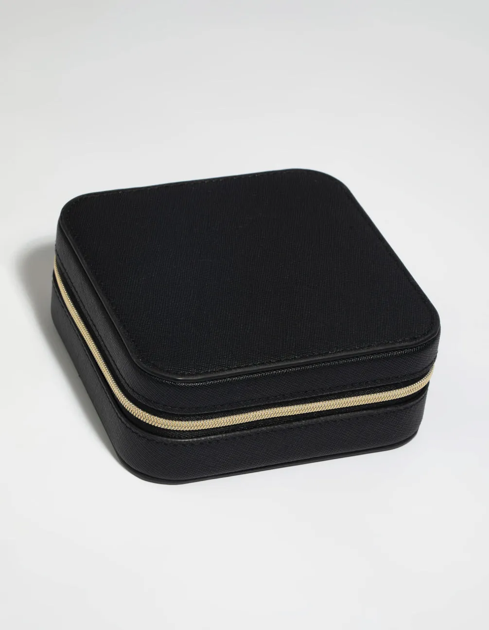 Black Faux Leather Compact Square Jewellery Box