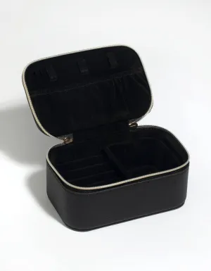 Black Faux Leather Rectangle Travel Jewellery Box