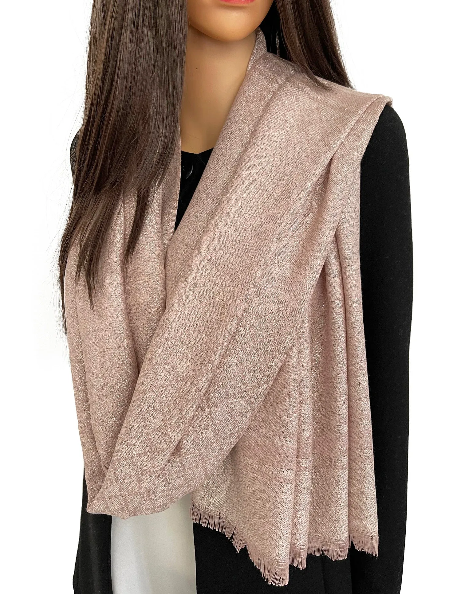 BLUSH PINK SPARKLY METALLIC EVENING SHAWL SCARF