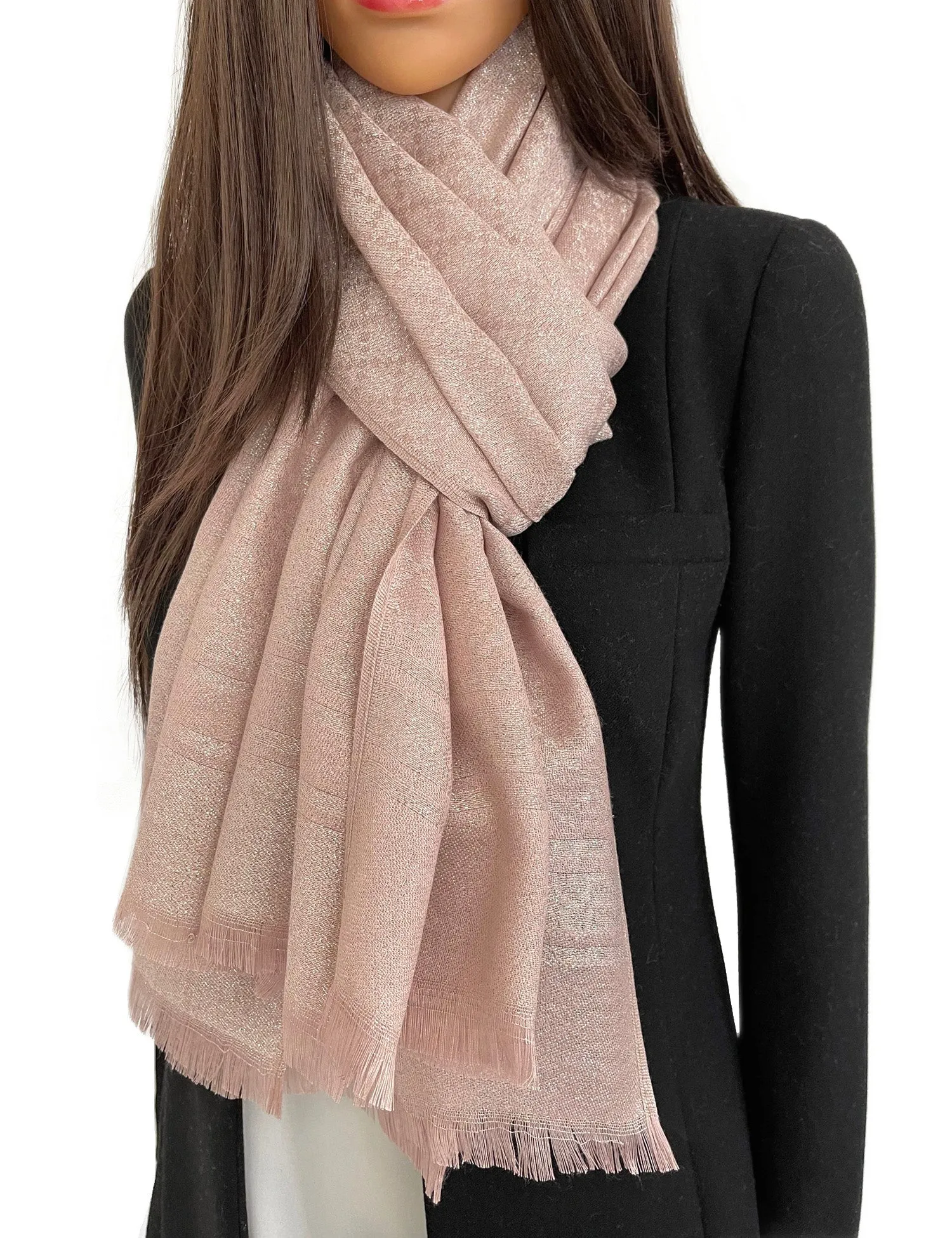 BLUSH PINK SPARKLY METALLIC EVENING SHAWL SCARF