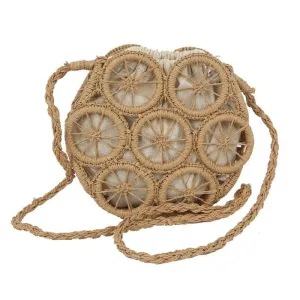 Brown Straw Wheel Crossbody