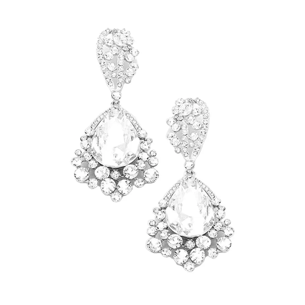 Chunky Crystal Rhinestone Teardrop Bubble Evening Earrings