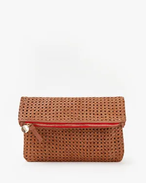 Clare V Foldover Tan Rattan Clutch w/Tabs