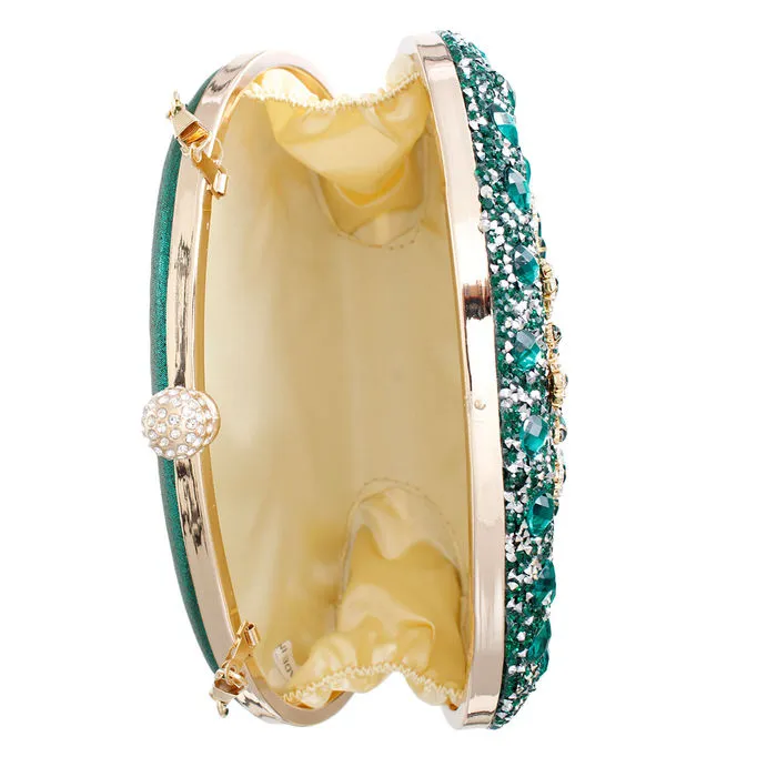 Clutch Green Crystal Hard Case Clutch for Women