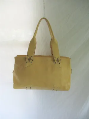 COLE HAAN SP05 leather tote stud satchel shoulder saddle bag CREME YELLOW purse