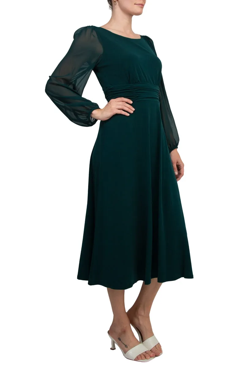 Connected Apparel Chiffon Long Sleeve Midi Dress