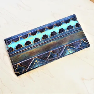 **Embossed Leather Wallet-Blue Navajo 300a