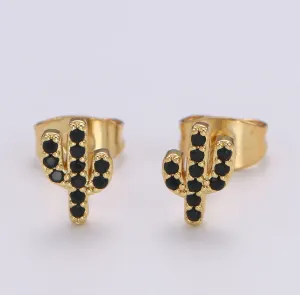 Gold Plated Black CZ Cactus Studs