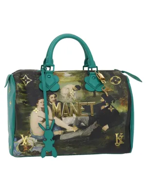 Green PVC Leather Hand Bag with Padlock and Key Charm