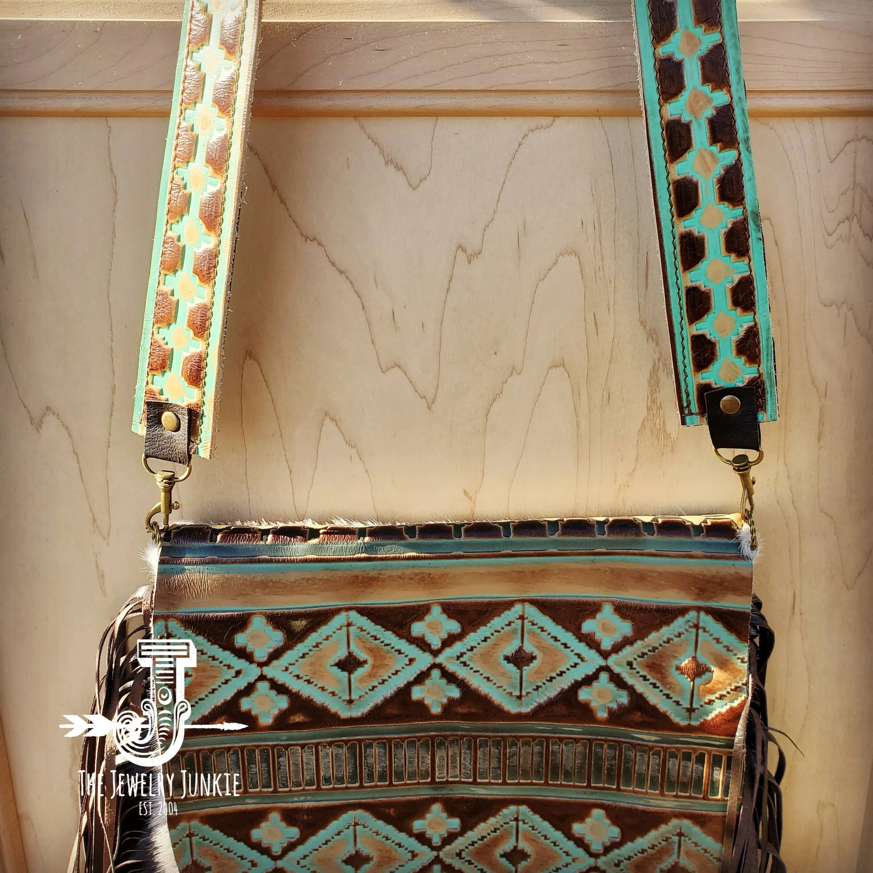 **Hair-On-Hide w/ Turquoise Navajo Flap Crossbody Handbag 503d