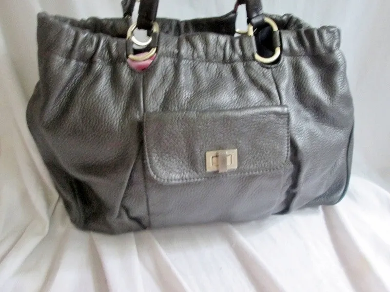 HALOGEN pebbled leather hobo satchel clutch tote bag PEWTER GRAY CHARCOAL purse Celebrity Style