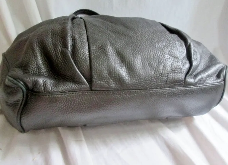 HALOGEN pebbled leather hobo satchel clutch tote bag PEWTER GRAY CHARCOAL purse Celebrity Style