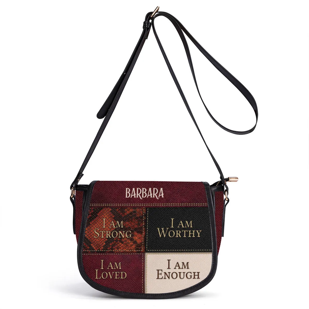 I Am Strong Personalized Leather Saddle Bag - Religious Bags For Women