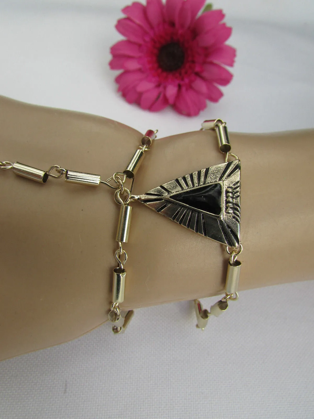 Light Gold Metal Hand Chain Gold Black Triangle Women Trendy