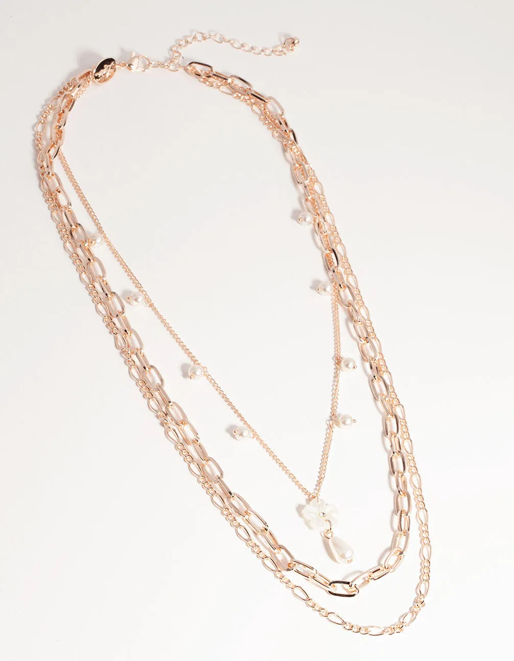 Rose Gold Short Flower Pearl 3-Row Necklace