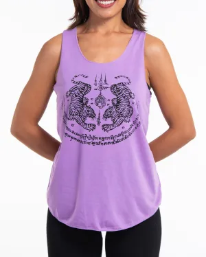 Super Soft Cotton Womens Tiger Tattoo Tank Top in Violet