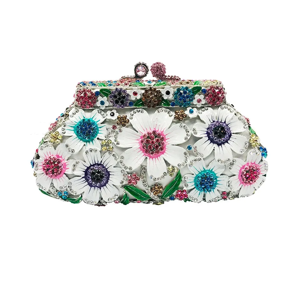 TEEK - Flower Sequin Metal Chain Rhinestone Clutch Purse