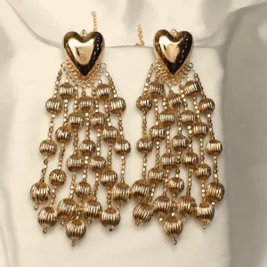 TFC Bold Heart Jhaalar Gold Plated Dangler Earrings with Ear Chain