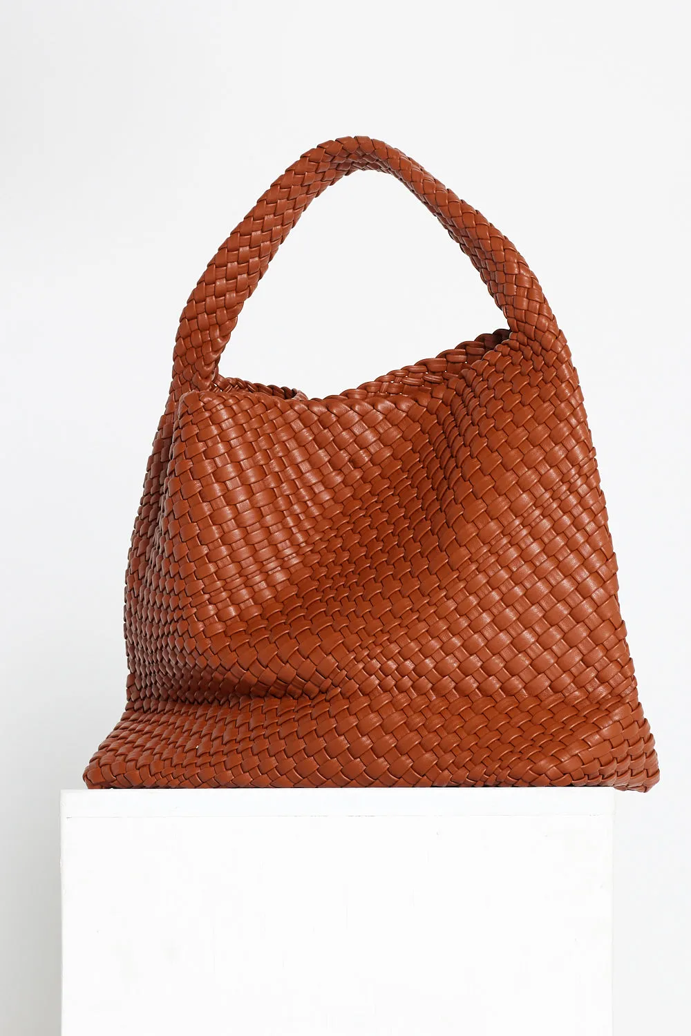 Woven Slouch Bag & Clutch - Brown