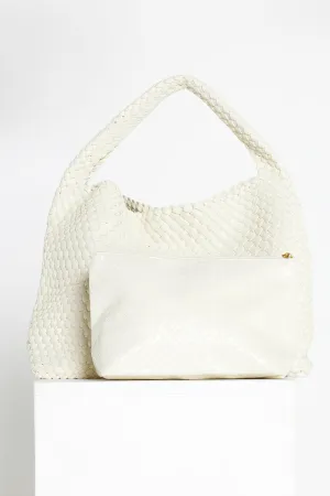 Woven Slouch Bag  & Clutch - Rice White